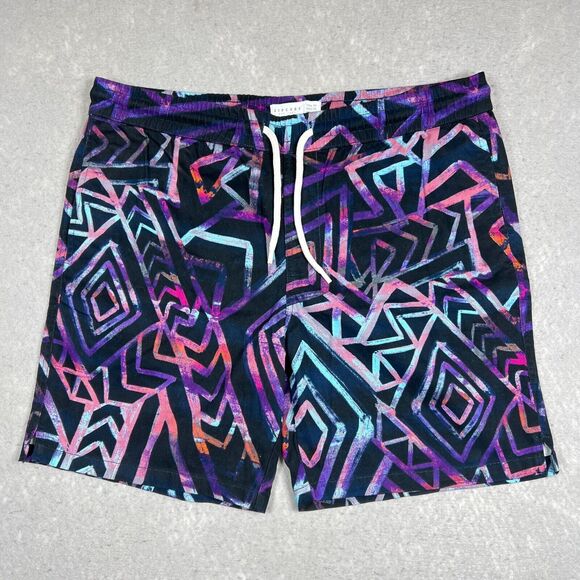 Zipcode Est 1992 Shorts Mens Size XL Black & Purple Geometric Print Cotton Chino - Picture 1 of 10